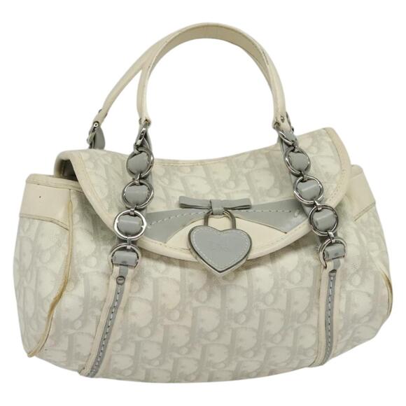 DIOR Trotter Canvas Romantic Hand Bag Pvc White Silver - Picture 1 of 13
